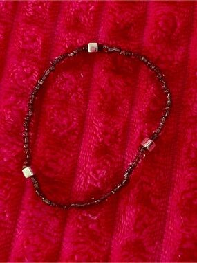 Delicate Dark Garnet Seed Bead Stretchy Bracelet with Silver Accents